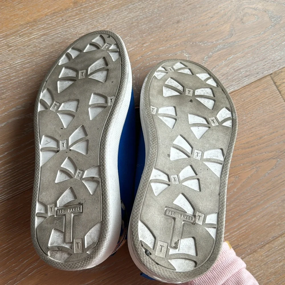 Ted Baker blue suede sneakers with rose gold accents
